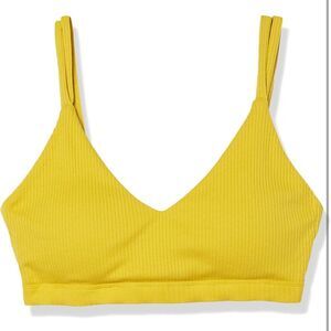 Terea Bralette Bra Women’s XL Crop Top Yellow Ribbed Stretch Mustard Tie D1